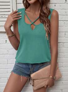 SHEIN LUNE Criss Cross Tank Top - Cadet Blue - View 1