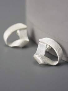 ESBERRY 1 Đôi Hình Học Tối Giản Bông Tai Nữ S925 Bạc Mỹ Trang Sức Hàng Ngày Quà Tặng Ngày Lễ - Bạc - Xem 4