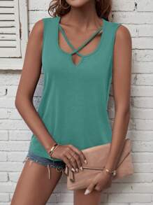 SHEIN LUNE Criss Cross Tank Top - Cadet Blue - View 3