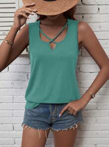 SHEIN LUNE Criss Cross Tank Top - Cadet Blue - View 4