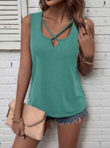 SHEIN LUNE Criss Cross Tank Top - Cadet Blue - View 5