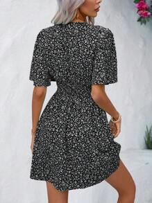 SHEIN LUNE 碎花蝴蝶袖連衣裙 - 黑與白 - 查看 2