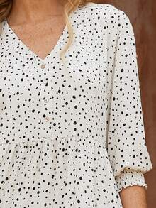 Beautiful Nomad Đầm Viên lá sen Dải chun Nút phía trước viền lá sen Tất cả trên in Dễ thương - Nhiều màu - Xem 3