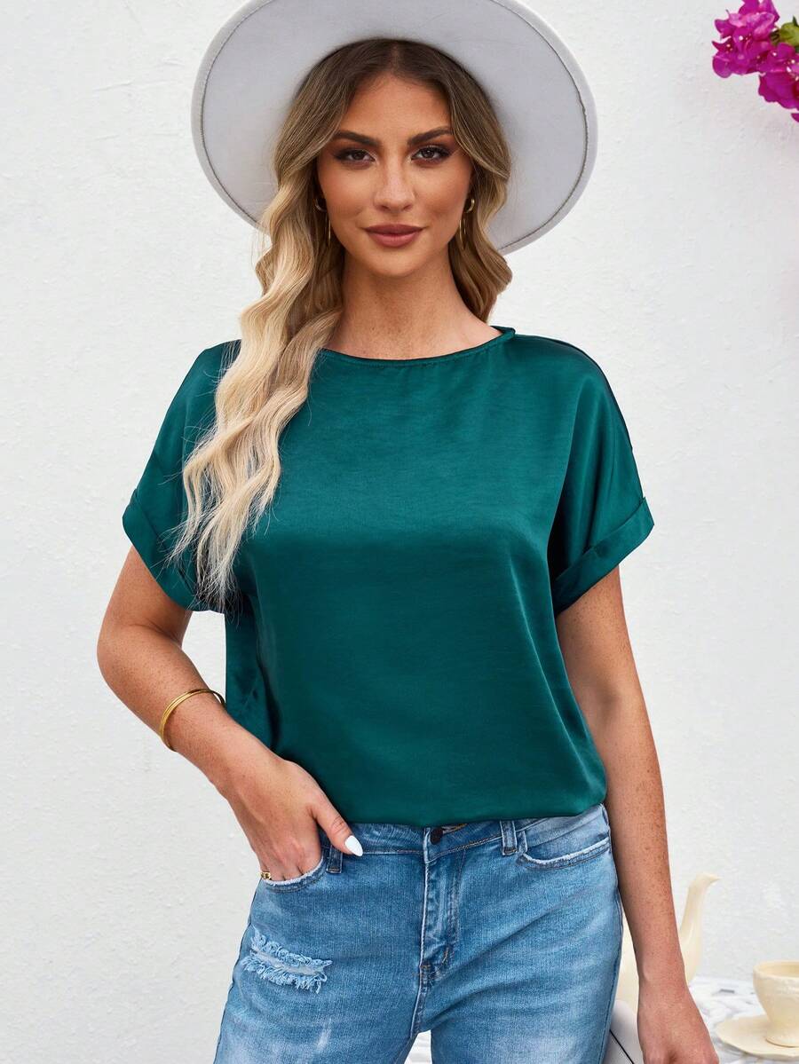 Áo sơ mi nữ màu trơn Giải trí - màu xanh lá - Xem 1