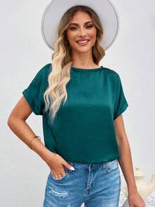 Áo sơ mi nữ màu trơn Giải trí - màu xanh lá - Xem 4