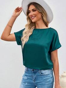 Áo sơ mi nữ màu trơn Giải trí - màu xanh lá - Xem 5