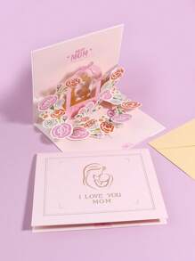 1pc 3d Creative Paper Carving Mother's Day Greeting Card With Flower Design (includes Envelope) - Pink - View 2