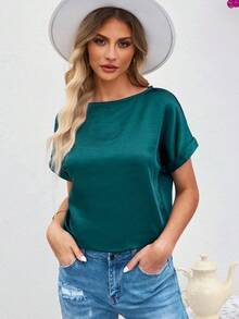 Áo sơ mi nữ màu trơn Giải trí - màu xanh lá - Xem 6