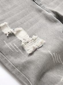 Pantalones vaqueros con bolsillo rasgado y deshilachado con cremallera para hombre - Gris Claro - Ver 5