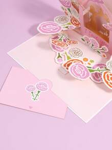1pc 3d Creative Paper Carving Mother's Day Greeting Card With Flower Design (includes Envelope) - Pink - View 7