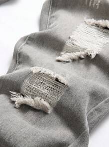Pantalones vaqueros con bolsillo rasgado y deshilachado con cremallera para hombre - Gris Claro - Ver 6
