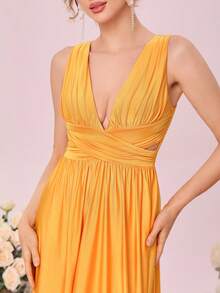 SHEIN Belle 1入組素色褶邊伴娘連衣裙 - 橘色 - 查看 4