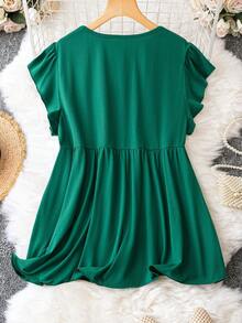 SHEIN LUNE Áo thun Plus size màu trơn Giải trí - Màu xanh lá cây đậm - Xem 2