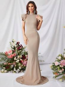 Đầm Xù Dây kéo màu trơn Thanh lịch - Màu be - Xem 5