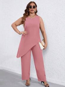SHEIN LUNE Plus Asymmetrical Hem Tank Top & Pants