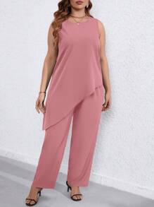 SHEIN LUNE Plus Asymmetrical Hem Tank Top & Pants