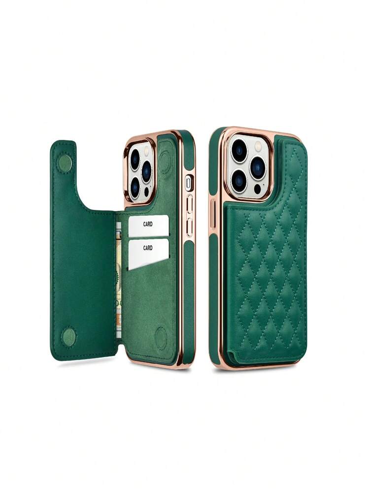 ONEGIF Electroplated Side Sticking Flip Card Slot Ultra-Thin Leather Wallet Phone Case Compatible With IPhone - Green - View 1