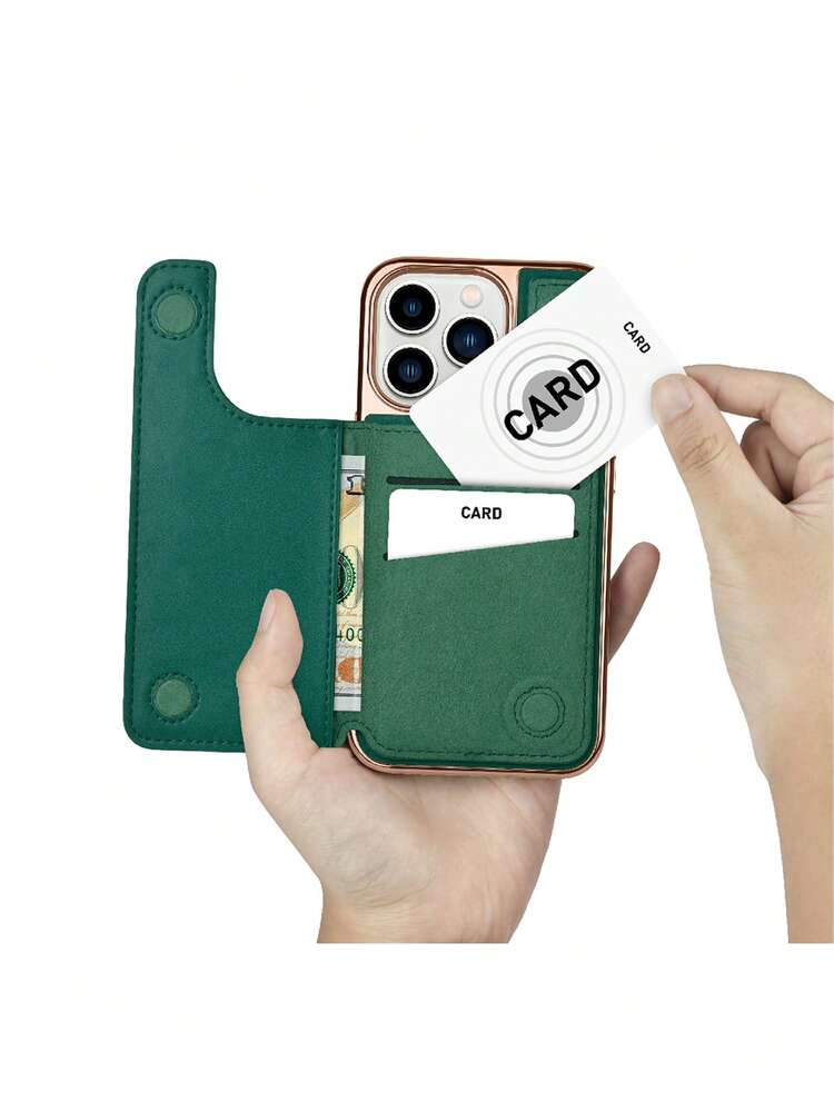 ONEGIF Electroplated Side Sticking Flip Card Slot Ultra-Thin Leather Wallet Phone Case Compatible With IPhone - Green - View 5