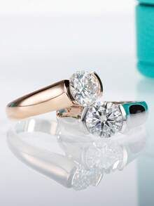 Moissanite Solitaire Nhẫn Nữ Trang Sức Nhẫn Nam - Hoa hồng vàng - Xem 3