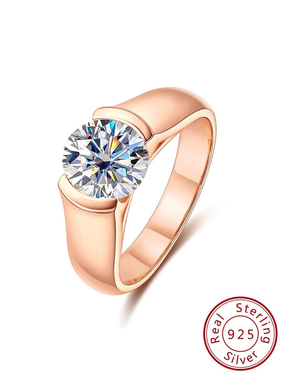 Moissanite Solitaire Nhẫn Nữ Trang Sức Nhẫn Nam - Hoa hồng vàng - Xem 1