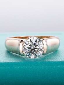 Moissanite Solitaire Nhẫn Nữ Trang Sức Nhẫn Nam - Hoa hồng vàng - Xem 7