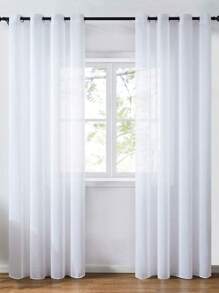 1pc White Polyester Single Panel Sheer Curtain, Simple Plain Mesh Curtain, For Living Room - White - View 1