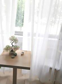 1pc White Polyester Single Panel Sheer Curtain, Simple Plain Mesh Curtain, For Living Room - White - View 2