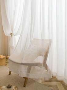 1pc White Polyester Single Panel Sheer Curtain, Simple Plain Mesh Curtain, For Living Room - White - View 5