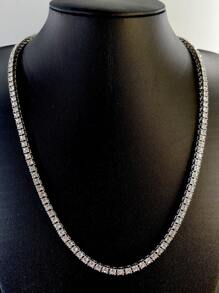 1入組奢華鋅合金水鑽裝飾項鍊適合男士日常裝飾龐克嘻哈風格,適用於首飾類禮品和派對 - 銀色 - 查看 2