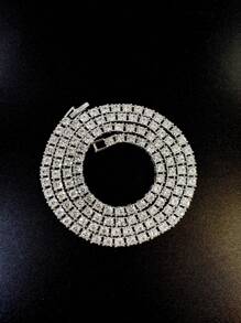 1入組奢華鋅合金水鑽裝飾項鍊適合男士日常裝飾龐克嘻哈風格,適用於首飾類禮品和派對 - 銀色 - 查看 3