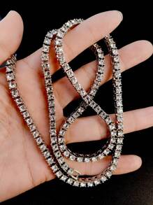 1入組奢華鋅合金水鑽裝飾項鍊適合男士日常裝飾龐克嘻哈風格,適用於首飾類禮品和派對 - 銀色 - 查看 4