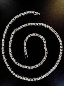 1入組奢華鋅合金水鑽裝飾項鍊適合男士日常裝飾龐克嘻哈風格,適用於首飾類禮品和派對 - 銀色 - 查看 5