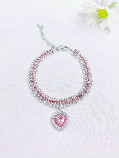 1pc Rhinestone Decor Heart Charm Pet Necklace For Dog And Cat For Decoration
