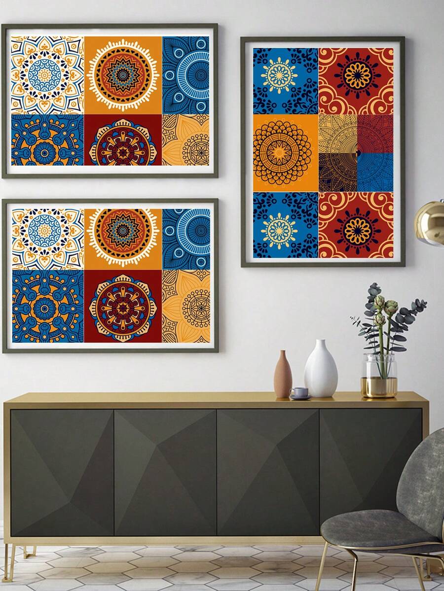 10pcs Colorful Mandala Pattern Water Proof Wall Paper, PVC Removable Wall Decorative Sticker For Home Decor - Multicolor - View 1
