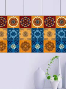 10pcs Colorful Mandala Pattern Water Proof Wall Paper, PVC Removable Wall Decorative Sticker For Home Decor - Multicolor - View 2