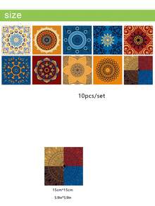10pcs Colorful Mandala Pattern Water Proof Wall Paper, PVC Removable Wall Decorative Sticker For Home Decor - Multicolor - View 6