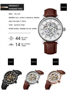 KINYUED Men Hollow Out Round Pointer Mechanical Watch - Brown - View 5