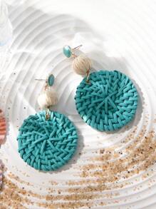 1 对波西米亚度假风格镂空几何藤条编织环状耳环，适合女士，海滩风格耳环