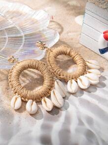 貝殼耳墜 - 卡其色 - 查看 2