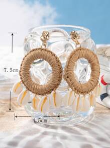 貝殼耳墜 - 卡其色 - 查看 3