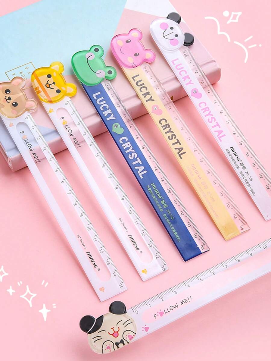 1 stuk liniaal met cartoonafbeelding (willekeurige opdruk), linialen - Veel kleurig - Bekijken 1