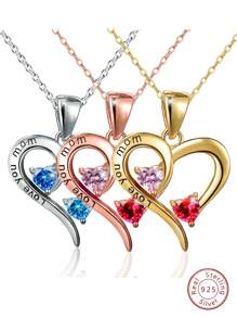 Rhinestone Decor Heart Charm Silver Necklace - Silver - View 1