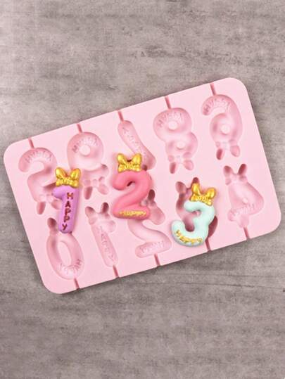 1 件数字设计随机硅胶模具，卡通蝴蝶结装饰数字形状硅胶模具，适合 DIY