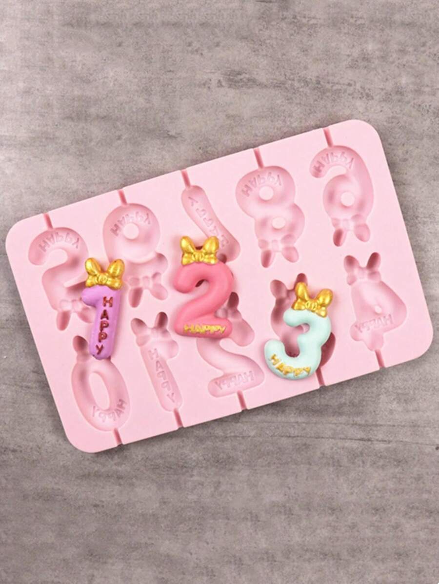 1 件数字设计随机硅胶模具，卡通蝴蝶结装饰数字形状硅胶模具，适合 DIY - 彩色 - 查看 1