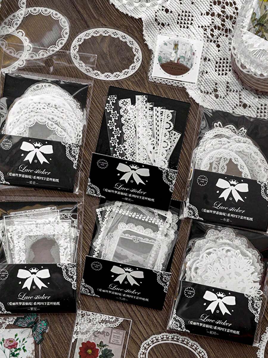 15 piezas Pegatina con patrón de encaje al azar - transparente - Ver 1