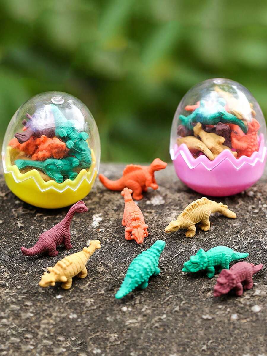 7入組迷你恐龍蛋套裝,樂趣動物橡皮擦適用於孩子們卡通文具