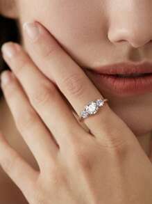 Esberry 1 pièce Bague de fiançailles/mariage en argent sterling 925 avec moissanite 1,6 CT et strass. Bague éternité, bague de promesse, bague triple diamant, cadeau de mode pour femmes
