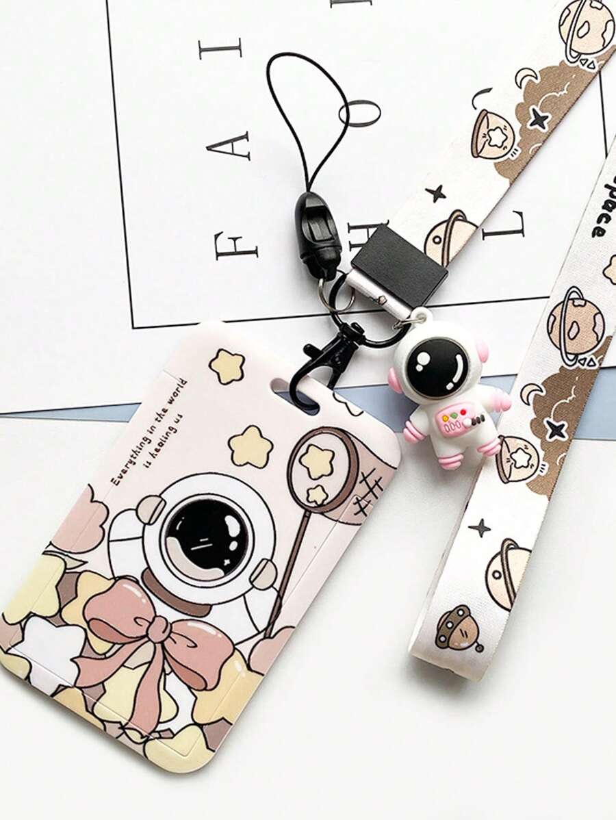 1入組卡通宇航員印花卡套附帶繩子 - 彩色 - 查看 1
