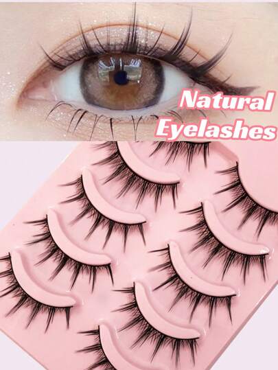 Asiteo 5 Pairs Manga Eyelashes Natural Soft Wispy Full Strip False Eyelashes Cross Reusable