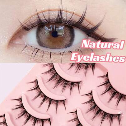 Asiteo 5 对 Manga 睫毛 自然柔软纤细全条假睫毛 交叉可重复使用